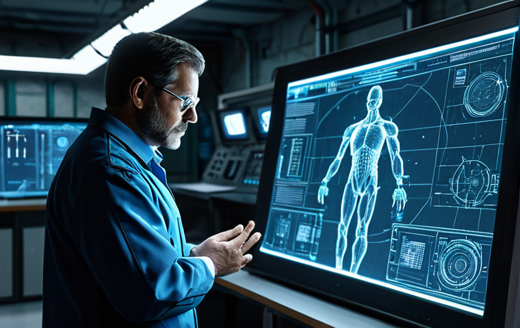 A professional leader, fully clothed in a modest, functional research uniform, standing confidently in a clean, high-tech research lab within a fortified post-apocalyptic settlement. The leader is reviewing holographic schematics on a large, illuminated screen, demonstrating deep focus and strategic intelligence. The lab features advanced scientific equipment and organized workspaces. Perfect anatomy, correct proportions, natural pose, well-formed hands, proper finger count, natural body proportions. Safe for work, appropriate content, fully clothed, professional photography, high quality, family-friendly.