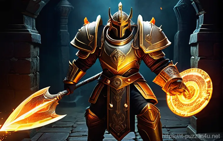 퍼즐오브Z 던전 레이드 가이드 - **Strategic Dungeon Team in Action:**
    "A dynamic and vibrant scene inside a fantastical, glowing...