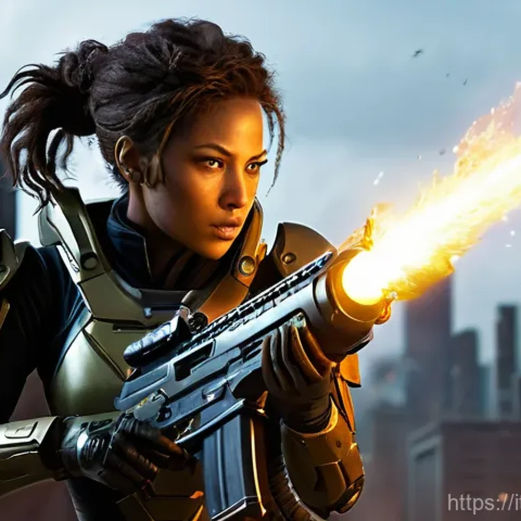 퍼즐오브Z 무기 등급별 성능 - Exotic Weapon in Action: "The Falling Star"**
"A highly detailed, cinematic shot of a determined fe...