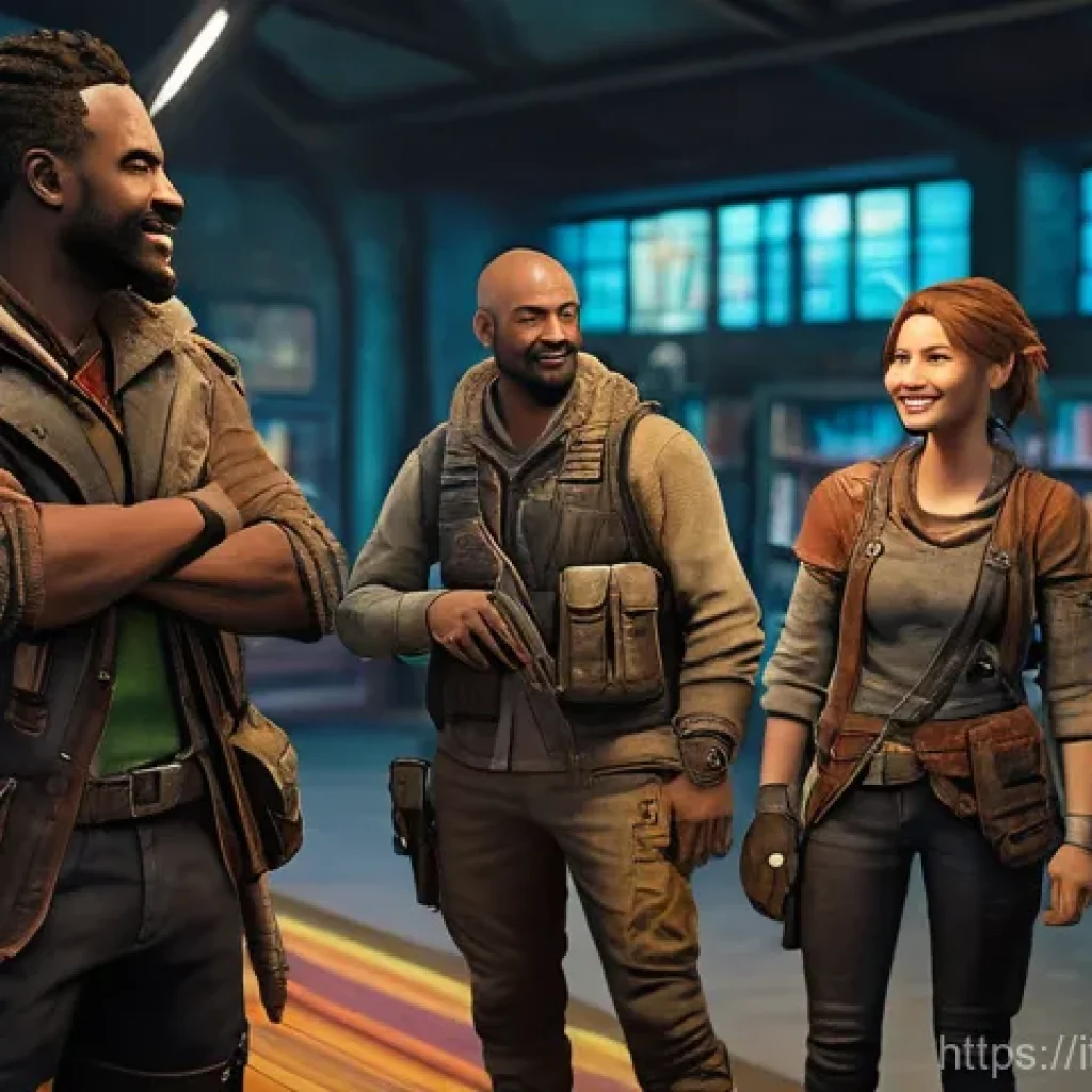 퍼즐오브Z 길드 가입 팁 - A vibrant and diverse group of survivors in a well-maintained, post-apocalyptic community hub, possi...