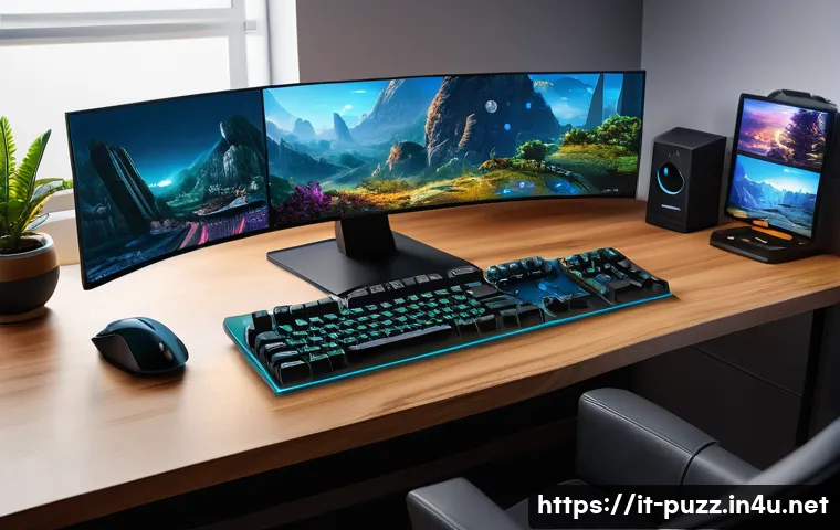 퍼즐오브Z 일일 퀘스트 최적화 - A detailed digital illustration of a focused gamer&rsquo;s desk setup optimized for efficient gameplay of ...