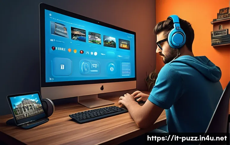 퍼즐오브Z 계정 복구 방법 - A detailed illustration of a young adult Italian gamer sitting at a modern desk in a cozy, stylish r...