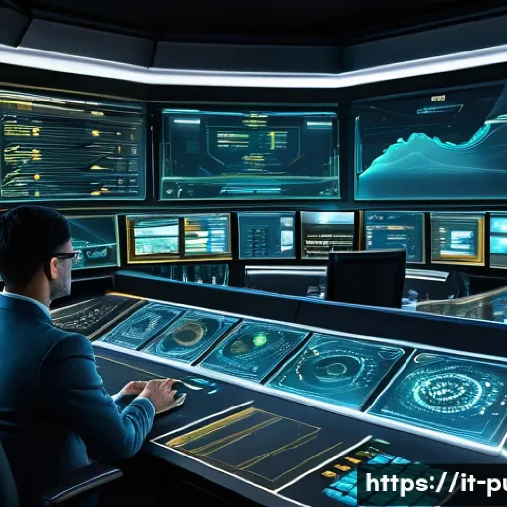 퍼즐오브Z 경제 시스템 분석 - A detailed futuristic economic control center in a virtual empire strategy game, showing holographic...