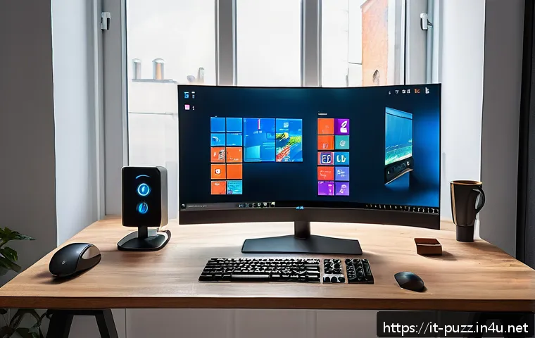 퍼즐오브Z 클라이언트 설치법 - A modern Italian home office setup featuring a sleek PC tower with RGB lighting, dual monitors displ...
